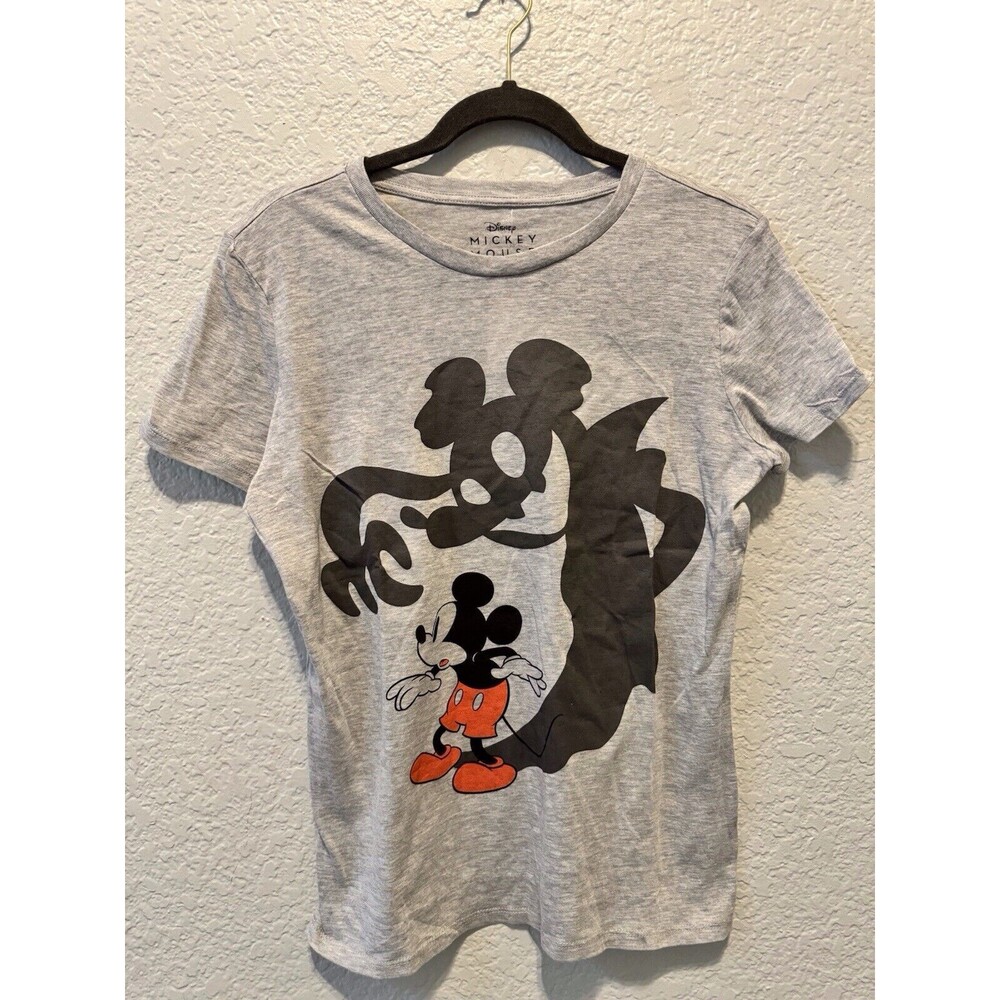NEW Womens Disney Mickey Mouse Gray Very Scary Shadow Short Sleeve T Shirt Small